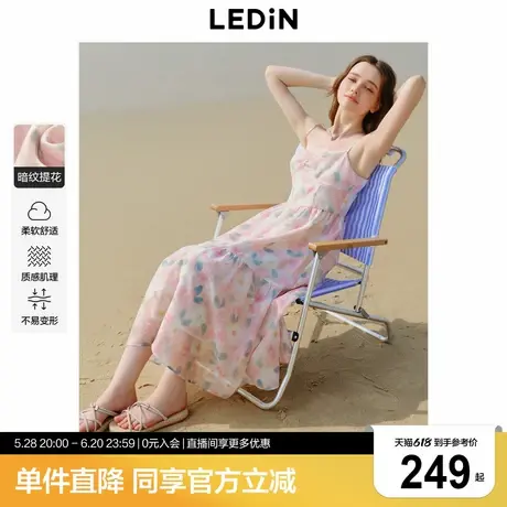 乐町油画碎花连衣裙年夏季新款浪漫吊带连衣裙气质显瘦收腰长裙商品大图