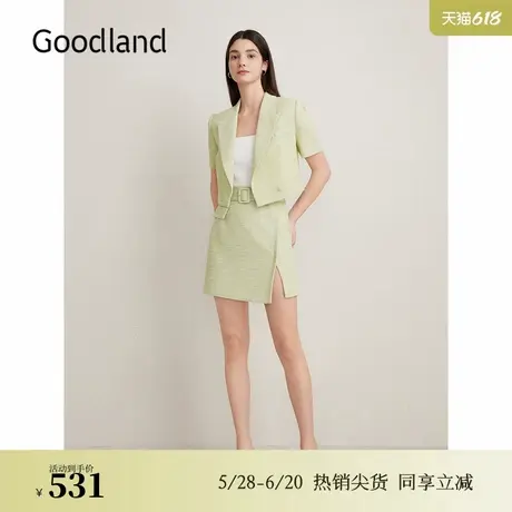 Goodland美地夏季法式马卡龙小香风花纱短外套图片