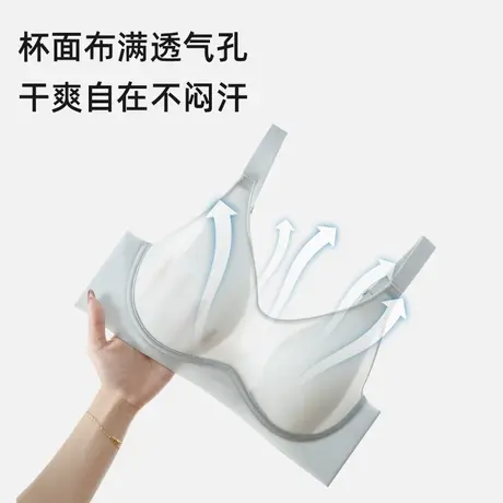 夏季凉冰丝大码文胸无痕薄款软钢圈睡眠内衣大胸显小胖mm聚拢胸罩商品大图