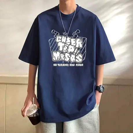 夏季短袖t恤男2025新款纯棉半袖潮牌男装oversize小众美式体恤衫商品大图