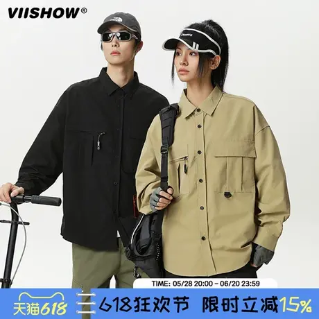 VIISHOW复古工装长袖衬衫男春季户外设计小众机能宽松大口袋衬衣图片