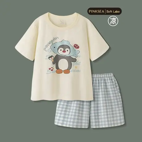睡衣女款2025新款凉感纯棉夏季短袖短裤套装可爱企鹅全棉家居服女图片