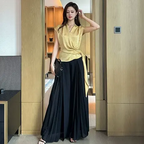不规则高腰垂坠感长裤图片