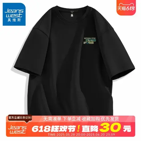 GV真维斯重磅t恤男夏季纯棉短袖2024新款男士宽松休闲黑色半袖B图片