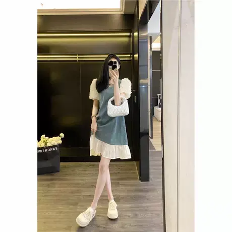 爵莱菲大码超好看连衣裙2025新款夏季女法式高级感泡泡袖直筒短裙图片