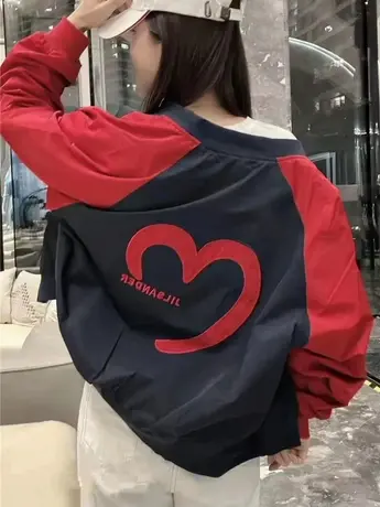 欧货拼接撞色棒球服女外套2023春秋新款宽松设计感休闲夹克上衣潮图片