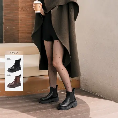奥康 女鞋冬季复古厚底切尔西靴舒适百搭英伦风短靴女商品大图