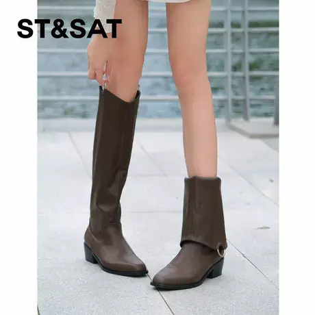 星期六 设计款骑士靴高跟靴两穿软面翻折长靴女2025年秋冬时装靴商品大图
