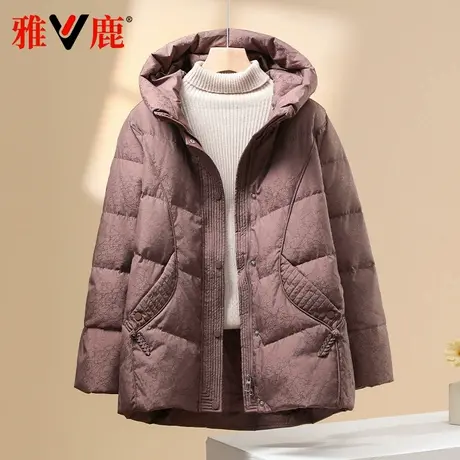 雅鹿新款羽绒服女冬季加厚连帽超好看流行中老年妈妈装女装外套商品大图