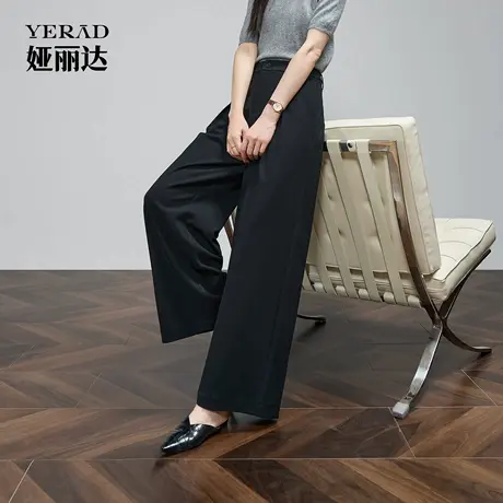 娅丽达黑色裤子阔腿裤女宽松慵懒风2025年秋季新款高腰垂感休闲裤图片