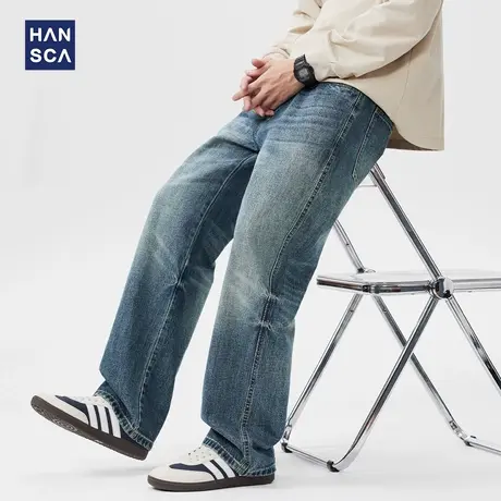 hansca直筒秋季牛仔裤2025新款男阔腿宽松复古水洗美式青少年长裤商品大图
