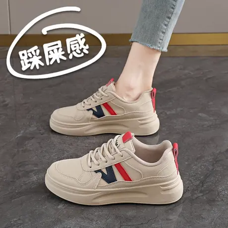 真皮小白鞋女2025新款春秋复古厚底休闲孕妇单鞋子商品大图
