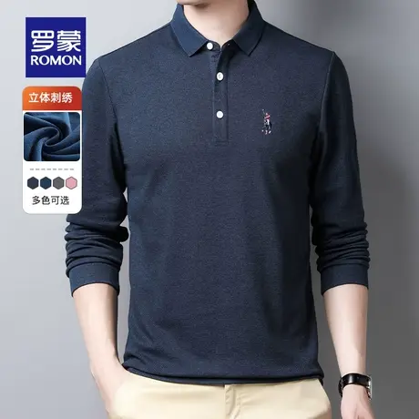 【官方正品】罗蒙休闲长袖POLO衫男士春季新款百搭中青年修身T恤图片