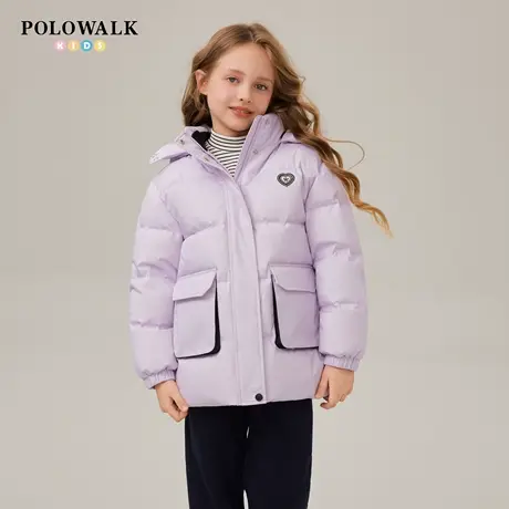 【90白鸭绒】POLOWALK童装女童羽绒服2025冬新品连帽休闲百搭外套商品大图