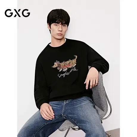 GXG男装 圆领套头卫衣小狗印花上衣长袖卫衣 25冬新品商品大图