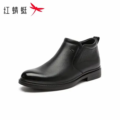 红蜻蜓男士加绒皮鞋2025秋冬新款高帮鞋保暖真皮商务休闲棉鞋商品大图