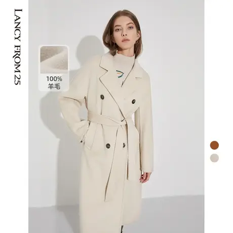 朗姿奥莱羊毛西装外套大衣秋冬奥莱新款粉色廓形双面呢毛呢女图片