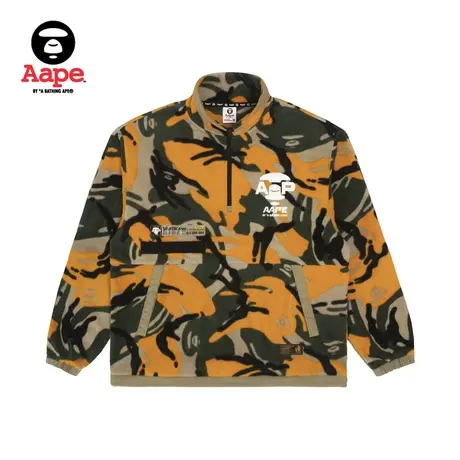Aape旗舰店男装秋冬半拉链式迷彩拼接立领绒面卫衣3940XAJ商品大图
