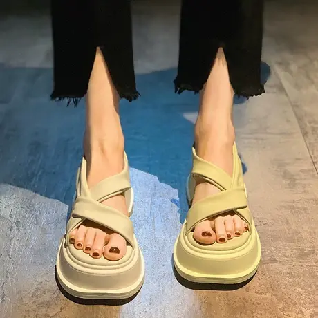 【真皮】凉鞋女夏外穿2023新款高级感时尚松糕厚底配裙子罗马鞋子商品大图