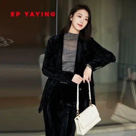 [匠心褶艺]EP雅莹女装 通勤丝绒正肩西装外套 春装商场同款1106A商品大图