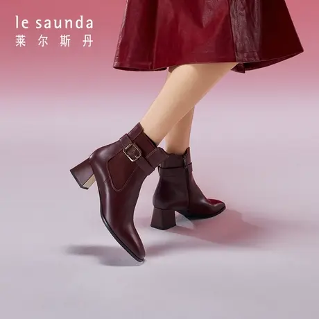 【闪降】莱尔斯丹秋冬新款时尚饰扣中粗跟拉链时尚短靴子女56504商品大图
