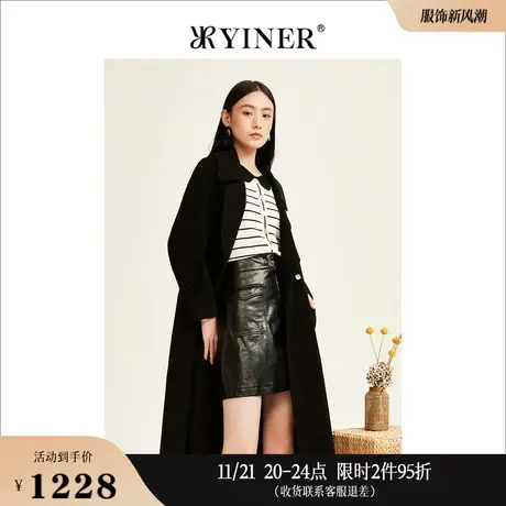 【中国红】YINER音儿专选女装冬季绵羊毛双面毛呢大衣长款外套商品大图