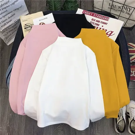 2023年春秋冬季新款半高领内搭洋气百搭长袖t恤上衣服打底衫女装图片