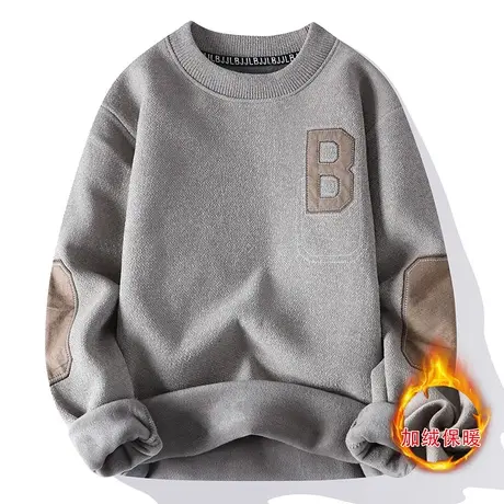 圆领加绒毛衣男士韩版潮流雪尼尔一体绒针织衫加厚线衣2022秋冬季商品大图