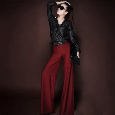 心语泉时尚高腰垂感欧美黑色女裤春秋新款大码宽松甩裤长裤阔腿裤图片