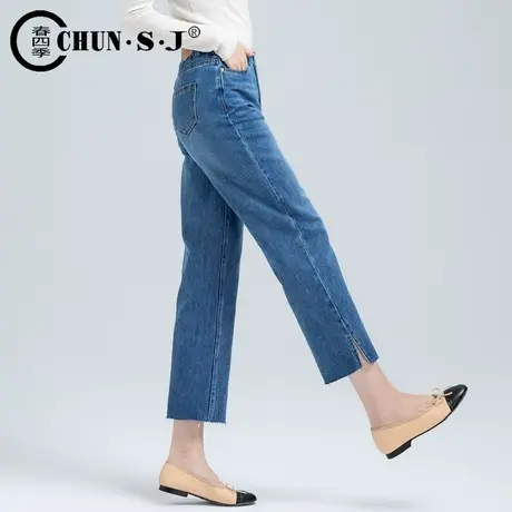 高腰直筒牛仔裤女2023年新款春夏女士裤子小个子九分裤显瘦烟管裤商品大图