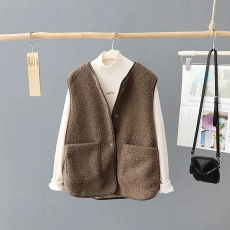 2023年秋冬季新款女装上衣羊羔毛马夹女宽松休闲马甲女式百搭坎肩图片