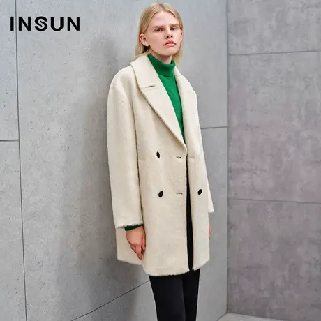 INSUN恩裳线上专选冬季软糯苏力羊驼毛羊毛大衣商品大图
