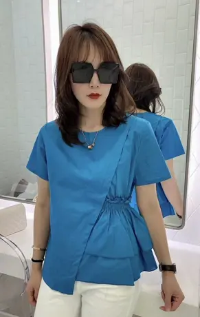 小众T恤女夏短袖时尚设计感不规则新款减龄宽松拼接裙摆打底上衣商品大图