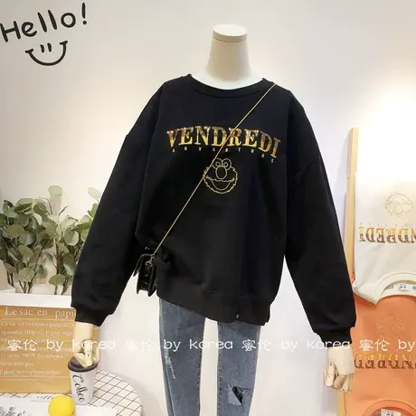 小众设计感卫衣韩国东大门2020秋季刺绣亮片卡通减龄宽松卫衣显瘦商品大图