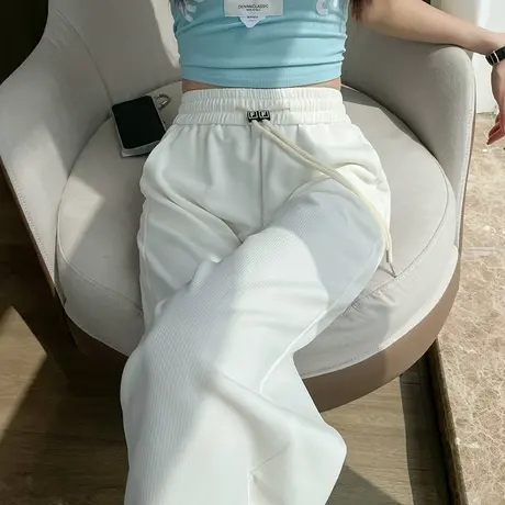 白色窄版西装阔腿裤女夏季薄款冰丝防晒高腰垂感休闲宽松拖地长裤商品大图