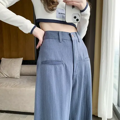 天丝牛仔裤女春夏季薄款高腰宽松直筒冰丝休闲垂感窄版阔腿裤子商品大图