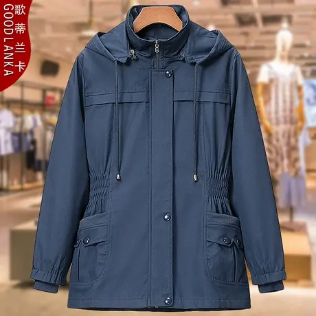 40-50岁中年妈妈春秋款风衣女200斤大码宽松洋气时尚连帽风衣外套商品大图
