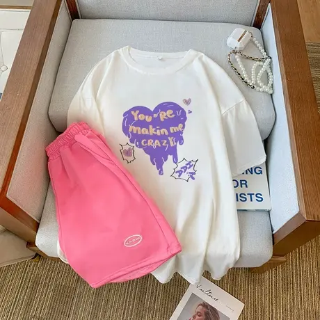 大码运动服套装女夏季宽松短袖短裤小个子时尚休闲网红炸街两件套商品大图