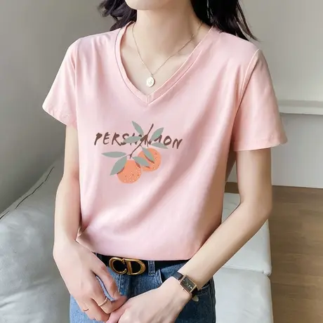 纯棉t恤女夏季V领上衣2022新款韩版独特设计感宽松ins潮百搭短袖图片