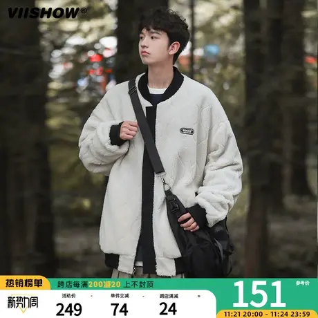VIISHOW刺绣拼色棉衣男两面穿日系复古秋冬季新品潮牌宽松外套商品大图