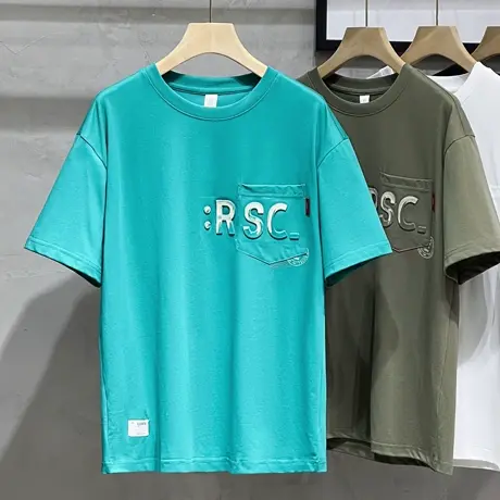 男装2023春夏季新款重磅落肩短袖T恤男潮牌欧美半袖宽松美式体恤商品大图