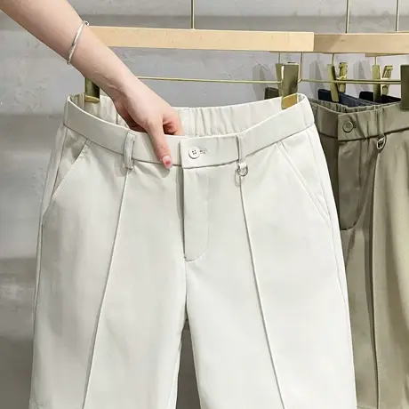 2023新款松紧五分休闲短裤男士夏季薄款商务休闲直筒中裤子西裤商品大图