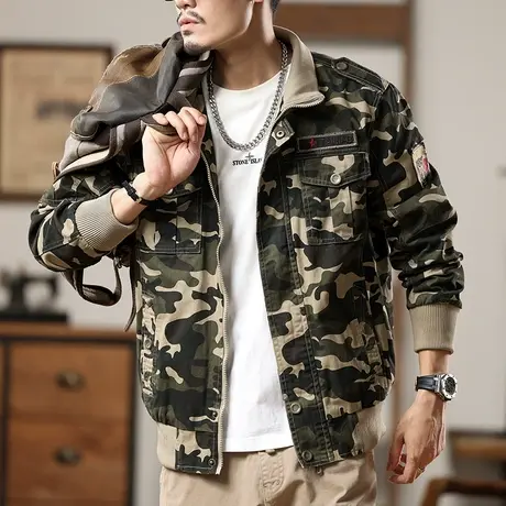 宽松大码迷彩夹克外套男士上档次休闲外套男耐磨外套工装秋冬款商品大图