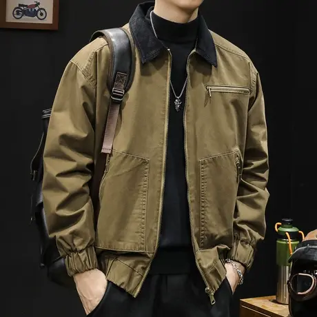 美式飞行员夹克外套男春秋翻领潮牌2024新款男款休闲工装上衣大码图片