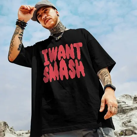 宽松字母T恤男短袖加肥加大半袖肥佬五分袖纯棉情侣大码男装体恤商品大图