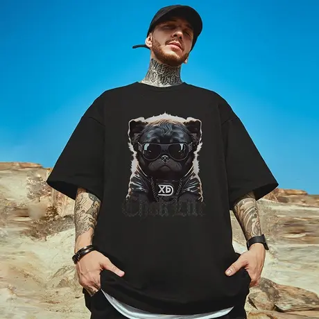 高街潮牌宽松T恤胖子短袖男加肥加大五分袖纯棉国潮大码男装夏季商品大图