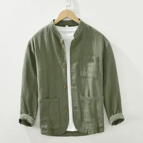 苎麻衬衫男长袖外套轻中国风春秋新款男士棉麻衬衣立领男装上衣潮商品大图