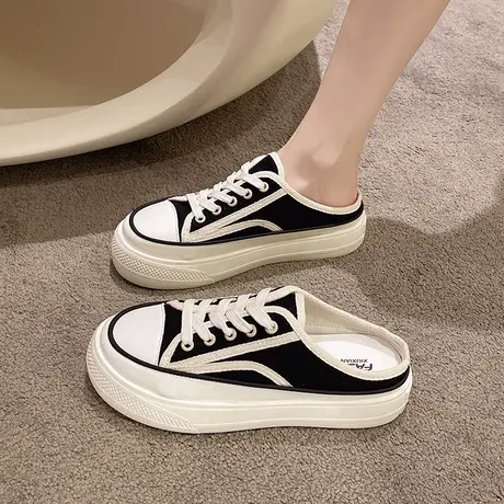 包头半拖鞋女夏外穿2024新款网红百搭无后跟懒人帆布鞋休闲凉拖鞋商品大图