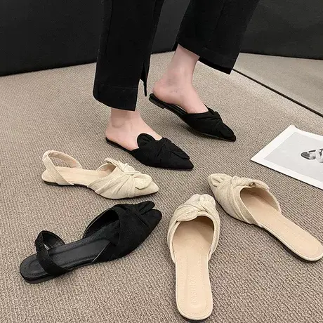 包头半拖鞋女外穿时尚防滑百搭平底穆勒2023夏季新款无后跟一脚蹬商品大图