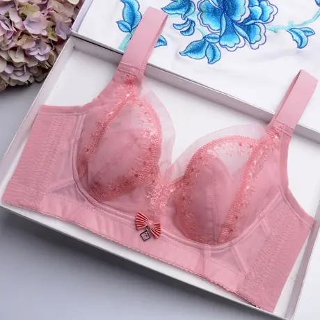 内衣女无钢圈无海绵文胸大码收副乳聚拢调整型上托性感胸罩超薄款商品大图